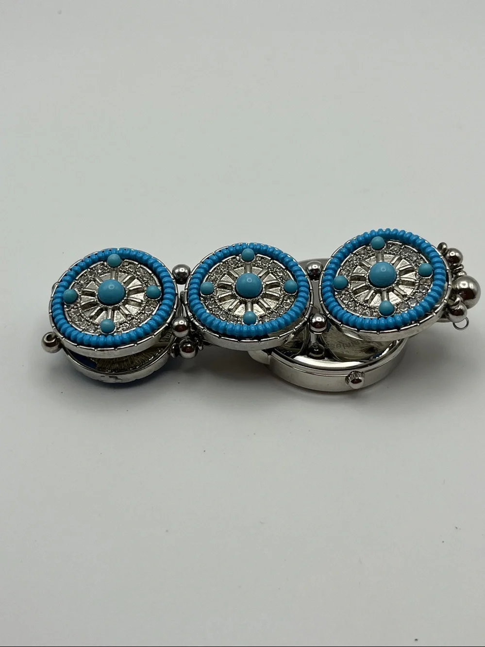 Silver Butterfly Quartz Watch with Turquoise Accents